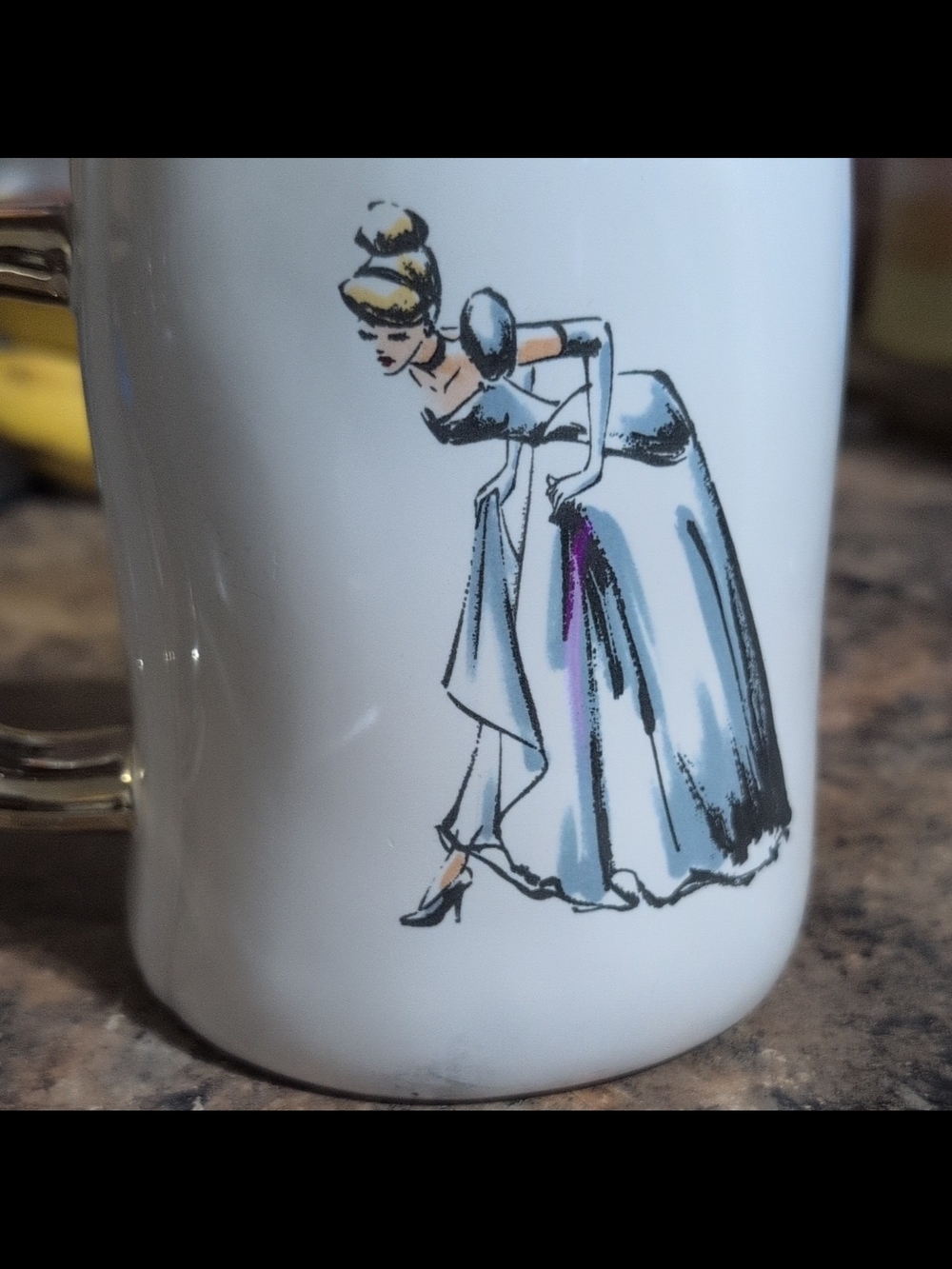 Rae Dunn White Ceramic Mug with Princess Illustration